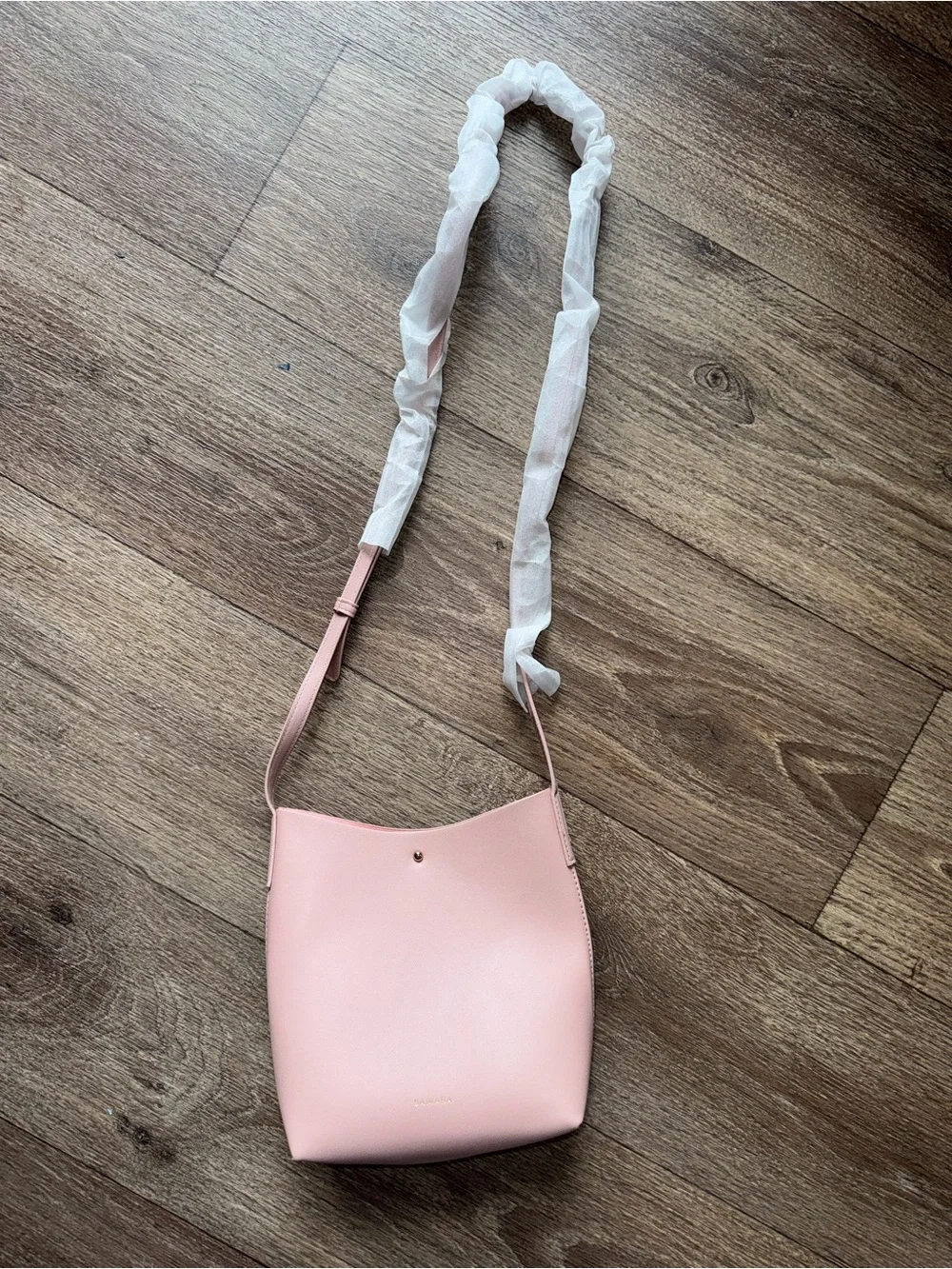 Minimalist Pink Leather Crossbody Bucket Bag